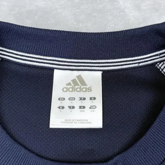 Y2K Adidas Long Sleeve Athletic Shirt White Navy Men's Large Relaxed 3-Stripes - Picture 3 of 9